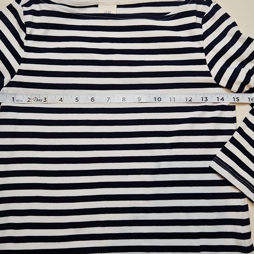 H&M Boat Neck Shirt Navy & White Stripe 3/4 Sleeve XS 100% Cotton - Picture 5 of 7